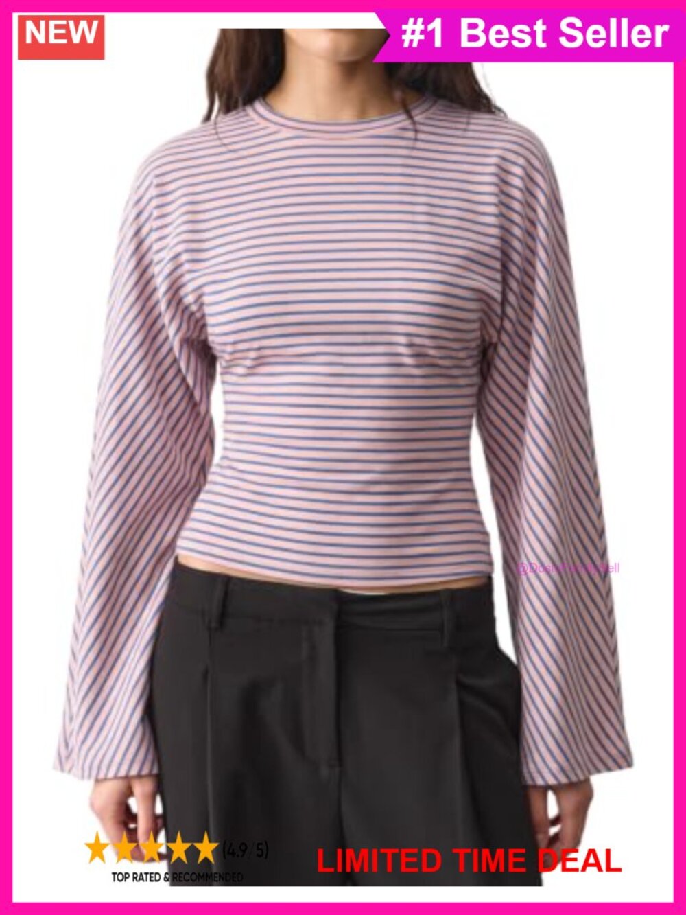 Women's Long Sleeve Crew Neck Cinched Waist Stretch T-Shirt